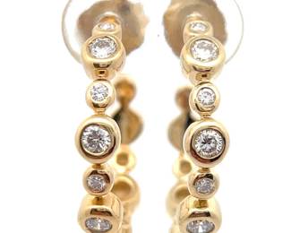 0.50 Carat Diamond Bubble Bezel C-Hoop Earrings in 14k Gold