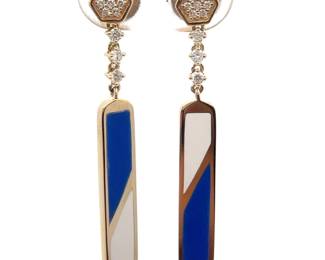 Retro-Mod Natural Diamond & Enamel Linear Dangle Earrings in 14k Gold