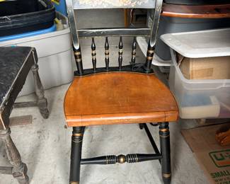  Pair of late 20th century stenciled L. Hitchcock decorated Ebonized Dining Side&nbsp;chairs.
