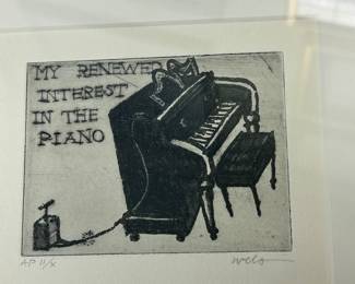‘My Renewed Interest in the Piano’ pencil signed by artist&nbsp;Larry Welo - AP 11/X. (Artist Proofs have a higher interest and collectibility than a commercial limited edition.) 