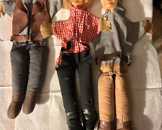 Late 1950s - 17" tall 'The Texan', Rory Calhoun& 'Cowgirl' fullbody hand puppets by Tops In Toys.