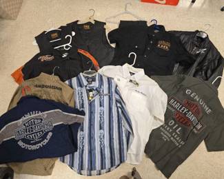 Just a sample of the great selection of Harley Davidson clothing for sale. Many were barely used many still have original hangtags.
