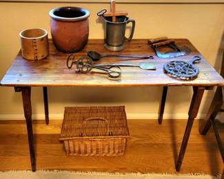 19th Century Sewing Table & Primitive Tools, etc.