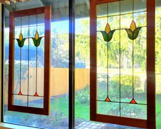 Antique Arts & Crafts Stained Glass Pair