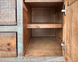 Forged Iron Base Media Stand / Console. Mix of Reclaimed Pin and Iron. On Casters - 2 Available. Each Measures 52" W x 18" D x 38" H. Photo 4 of 5.