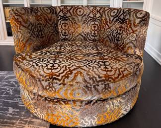 Custom Upholstered Over-Sized Swivel Chair / Loveseat with Down-Filled Cushions. Measures 50" x 50". Photo 1 of 3.