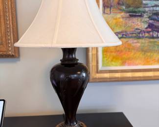 Pair of Japanese Bronze Urn Style Table Lamps on Marble Base. Each Measures 28" H. Photo 1 of 2.