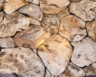 Arhaus Petra Round Dining Table. Made of Petrified Wood Veneers. Measures 72" D x 30" H. Photo 3 of 4. 