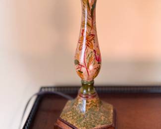 Hand-Painted Candlestick Style Table Lamp with Tassel. Measures 32" H. Photo 3 of 3.