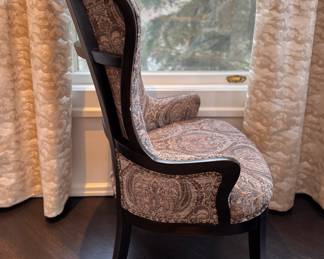 Pair of Arhaus Portsmouth Chairs with Ebonized Wood Frames & Paisley Fabric. Photo 2 of 3. 