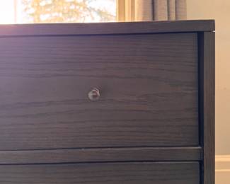 TERRIBLE PICTURE of THIS WONDERFUL Crate & Barrel Gun Metal Grey Wood Bureau. Measures 58" W x 20" D x 31" H. Photo 2 of 4.