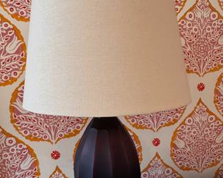 Pair of Maroon Opaque Glass Table Lamp on Lucite Base. Each Measures 28" H. Photo 1 of 2.