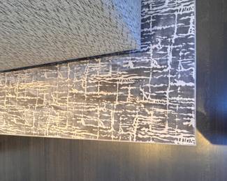 Abstract Grey & White Tom Filicia Area Rug. Measures 16" x 9' 7".