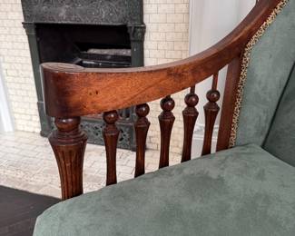 Vintage Settee Upholstered in Mint Green Fabric with Leopard Trim. Photo 3 of 4. 