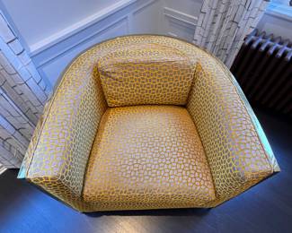 Caracole Couture Modern Ice Breaker Swivel Club Chair with Gold Bullion Metal-Tone Frame - 2 Available. Each Measures 36" W x 36" D. Photo 2 of 3.