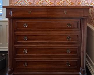 Mahogany Empire-Style Four Drawer Chest of Drawers - 2 Available. Each Measures 28" W x 23" H. Photo 1 of 3.