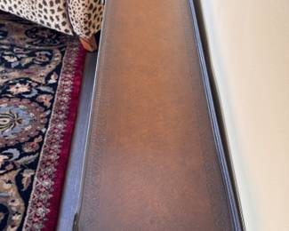 Theodore Alexander Louis XVI Leather Top Console and Brass Gallery. Measures 58" W x 11" D x 33" H to Gallery. Photo 2 of 7.