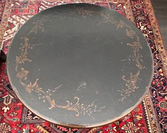 Metal Scroll Coffee Table with Distressed Crackle Finish Top. Measures 40" D x 19" H. Photo 2 of 3.