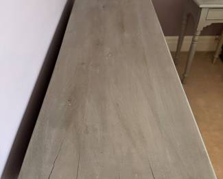 Hand-Carved Two-Door Accent Cabinet with Distressed Whitewash Finish. Measures 47" W x 16" D x 35" H. Photo 5 of 7.