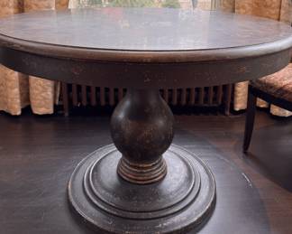 Arhaus Luca Round Stone Pedestal Dining Table. Measures 60" D. Photo 1 of 2. 