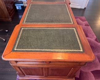 Mahogany Partners Desk with Tooled Leather Top. Photo 3 of 3.