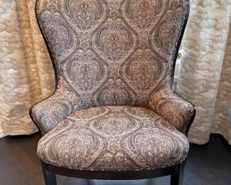 Pair of Arhaus Portsmouth Chairs with Ebonized Wood Frames & Paisley Fabric. Photo 1 of 3. 