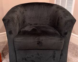 Faux Croc Print Charcoal Upholstered Swivel Chair. Measures 31" W x 30" D. Photo 1 of 3.