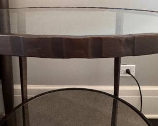 Crate & Barrel Clairemont Round Side Table with Antique Mirror Lower Shelf - 2 Available. Each Measures 25" H x 24" D. Photo 2 of 4.