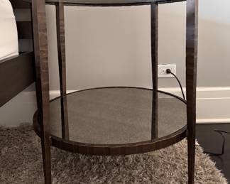 Crate & Barrel Clairemont Round Side Table with Antique Mirror Lower Shelf - 2 Available. Each Measures 25" H x 24" D. Photo 1 of 4.