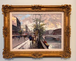 Paris Landscape. Signed By Artist. Measures 36" W x 28" H Overall. Photo 1 of 2.