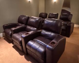 Set of 6 Brown Leather Home Theatre Recling Chairs. Two Have Two Arms; Four have Single Arm. Photo 2 of 3.