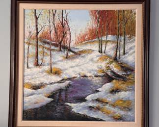 Winter Landscape. Oil on Canvas. Signed by Artist R. DiNunzio. Measures 45" x 44". Photo 1 of 2.
