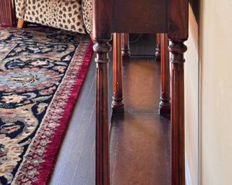 Theodore Alexander Louis XVI Leather Top Console and Brass Gallery. Measures 58" W x 11" D x 33" H to Gallery. Photo 5 of 7.