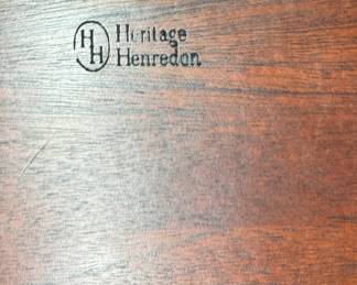 Heritage Henredon Flame Mahogany Flip Top Coffee Table with Tooled Leather Top. Photo 3 of 3. 