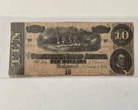 1864 $10 Confederate States of America Note - Very Fine Condition