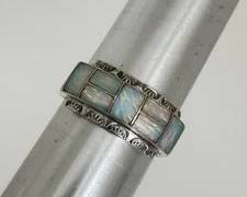 Sterling Silver with Opal Stones Ring - Size 12 1/4 (8 Grams)