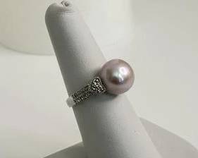 LUC Brand Sterling Silver with Heart Details, CZ Stones & Pearl Ring - Size 7 1/4 (4.3 Grams)