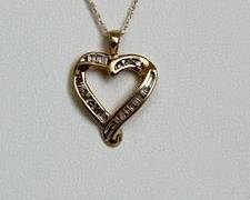 10K Gold with Diamonds Heart Pendant Necklace - 22" (1.7 Grams)