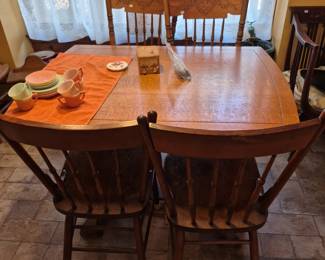 English oak pub table and pressback oak chairs