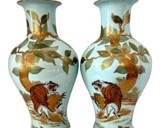 Pair of Large Hand Painted Chinese Porcelain Meiping Vases