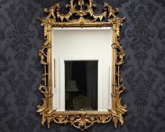 Highly Carved French Rococo Style Giltwood Gold Mirror