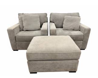 Pair of Jonathan Louis Bloomingdales Designer Upholstered Chairs with Ottoman 3PC