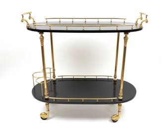 Mid Century Aldo Tura Two-tier Rolling Bar Tea Cart Barcart Made in Italy
