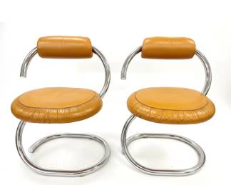 Pair of Mid Century Giotto Stoppino Italian Cobra Chrome and Leather Chairs