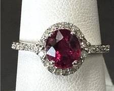 925 Sterling Silver Ring Featuring Oval Rubellite Tourmaline And Natural Diamonds | Size 6 1/2 | Total Weight is 2.0 grams