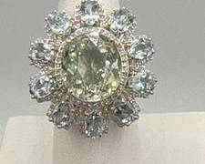 925 Sterling Silver Gold-Overlay Ring With 11 Morganite-Aquamarine Beryl And 106 Diamonds | Size 7 | Total Weight is 11.6 grams