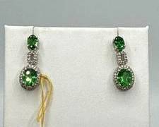 925 Sterling Silver Drop Earrings Featuring Green Tsavorite Garnets And Diamonds | Total Weight 4.0 grams