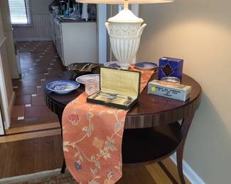 $225 (round console table with drawer)