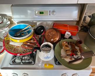 Vtg Le Creuset Prange Terrine, Various Pots and Pans, Copper Pan, Wooden Utensils