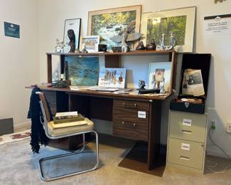Marcel Breuer Cesca-Style Chair, Books, Filing Cabinet, Lladro "Girl with Pigeons" #4915, Steve Veresh Bronze Owl Sculpture